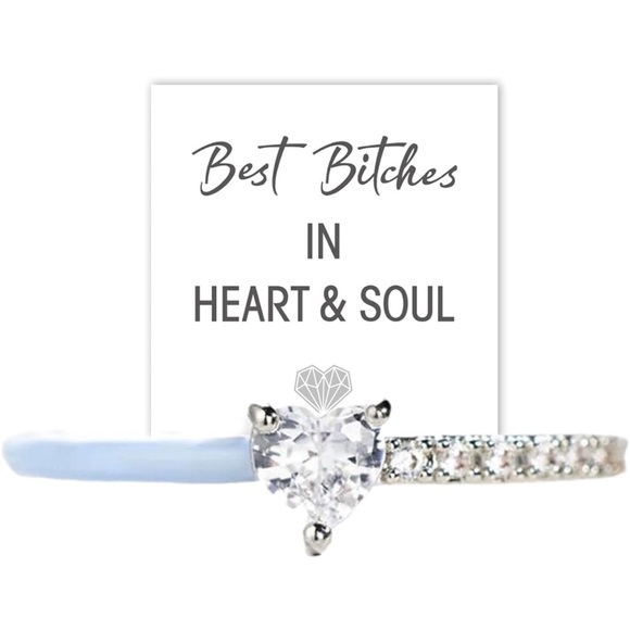 Best Bitches Ring Cubic Zirconia Heart, Self Love, Adjustable Best Friend Ring - Picture 3 of 6